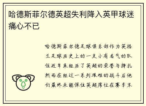 哈德斯菲尔德英超失利降入英甲球迷痛心不已 哈德斯菲尔德英超失利降入英甲球迷痛心不已